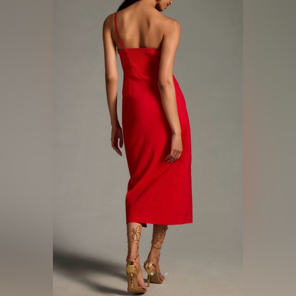 NWT By Anthropologie One-Shoulder Slim Midi Dress in Red Size Medium - Picture 2 of 15